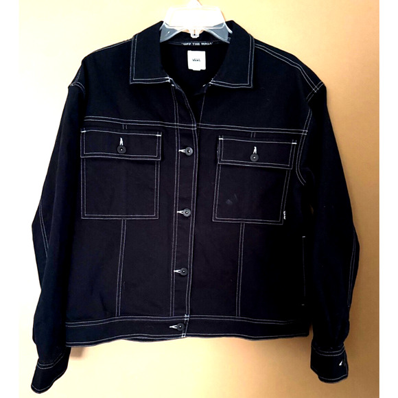 Vintage VANS Canvas Jacket Womens Black Medium Black with White Stitching EUC - Picture 1 of 8